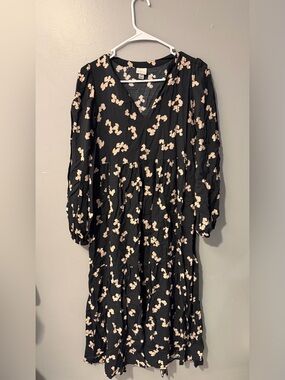 A New Day Black Floral V-Neck Tiered Midi Dress